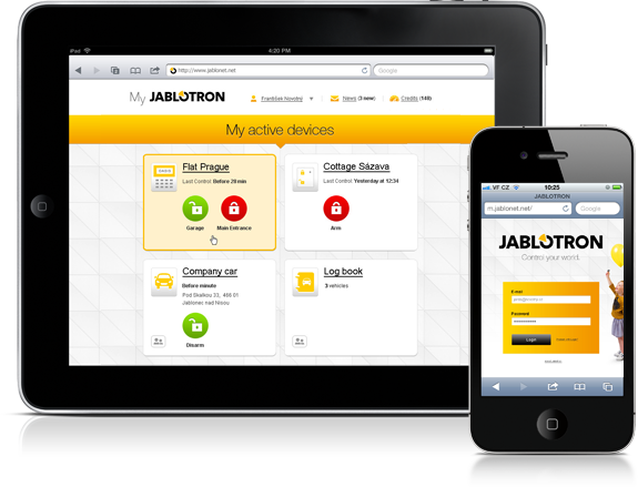 MyJABLOTRON on tablet and phone